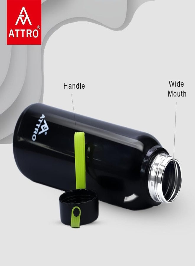 Attro Trends 900 Pu Insulated 700ml Water Bottle with Inner Stainless Steel Easy to Carry with Nylon Strap BPA Free, Food Grade Ideal for School, Office & Outdoor- Black - Image 3